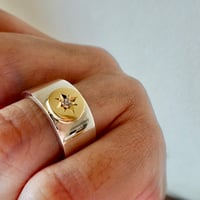 仁尾彫金『一つ星ダイヤ、太陽の平打リング、幅１cm』ハンドメイド574