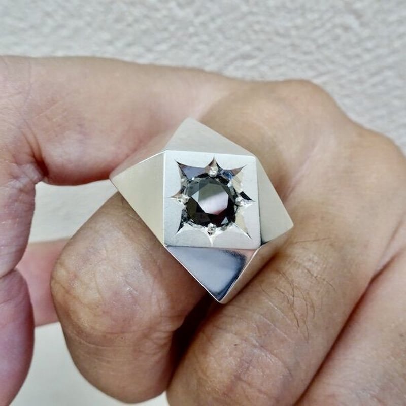 仁尾彫金『一つ星ブラックジルコニア、ブロックシルバーリング 仁尾彫金『一つ星ブラックジルコニア、ブロックシルバーリング