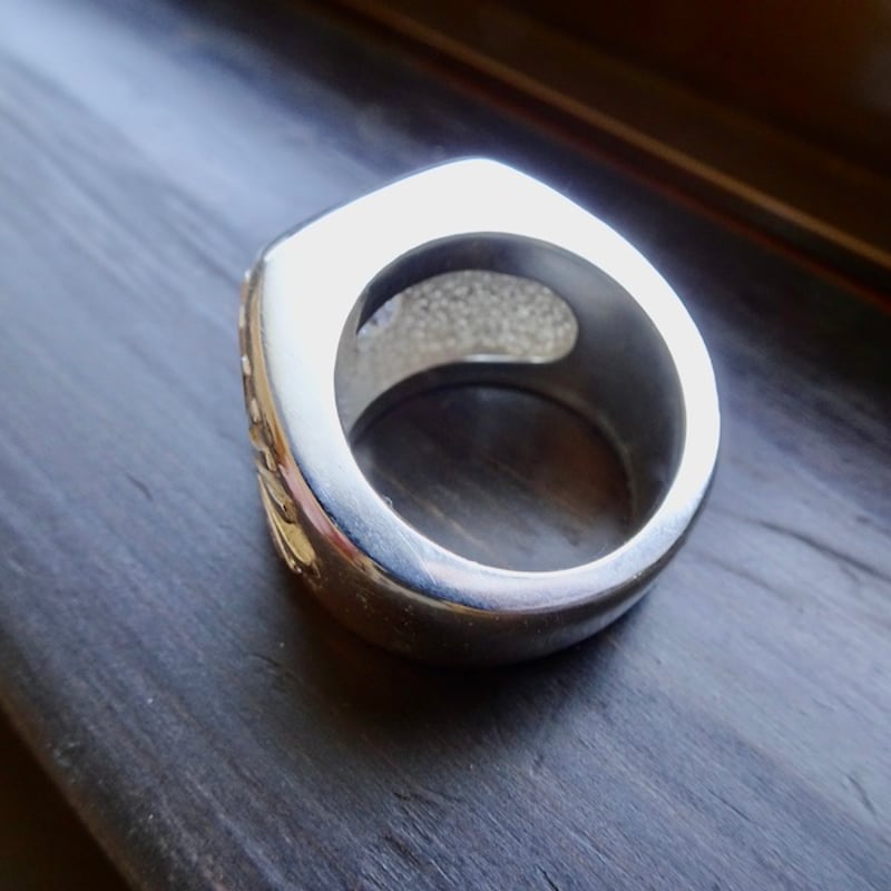 仁尾彫金『一つ星ジルコニア、プラチナ太陽の印台リング』ハンドメイド