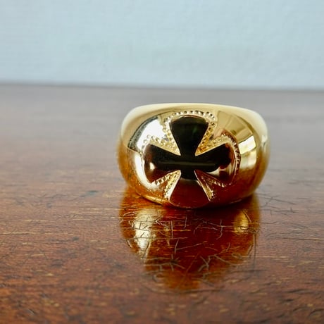 仁尾彫金『k１８ゴールド、アイアンクロス甲丸リング』ハンドメイド417