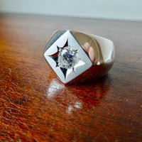 仁尾彫金『一つ星ジルコニア、菱形印台リング』ハンドメイド346
