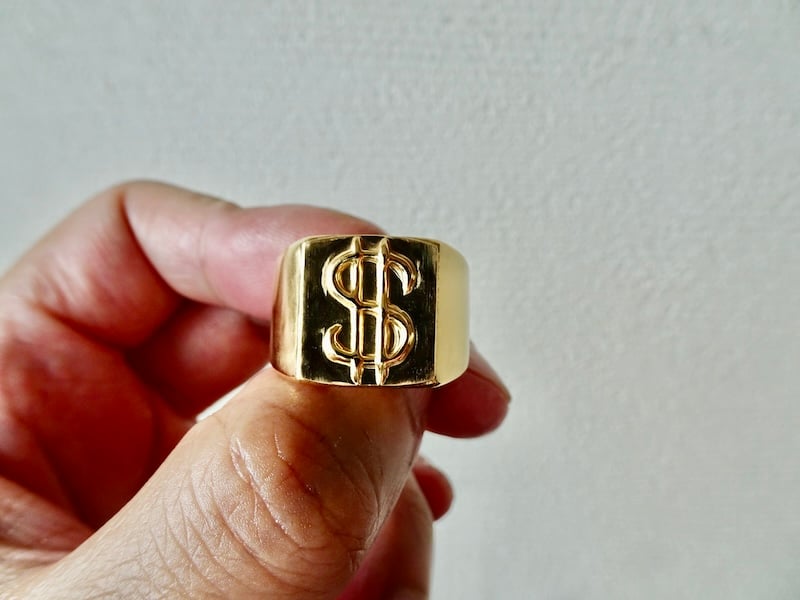 仁尾彫金『ドルマーク、プレート、ゴールド印台リング 仁尾彫金『ドルマーク、プレート、ゴールド印台リング