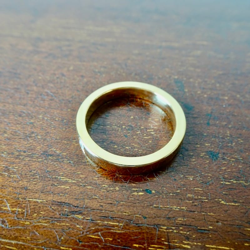 仁尾彫金『2.6mmダイヤ、幅3.5mm、ゴールド平打リング