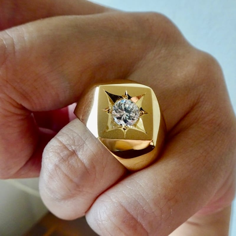 仁尾彫金『一つ星ジルコニア、k18菱形印台リング 仁尾彫金『一つ星ジルコニア、k18菱形印台リング