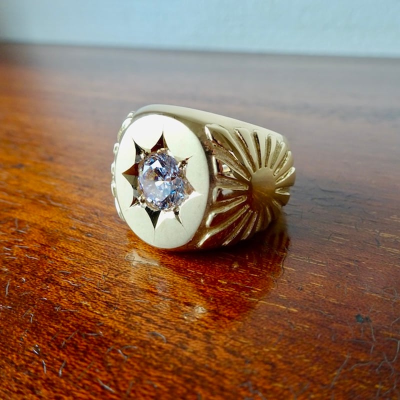 仁尾彫金『一つ星ジルコニア太陽の楕円印台リング』ハンドメイド 仁尾彫金『一つ星ジルコニア太陽の楕円印台リング』ハンドメイド