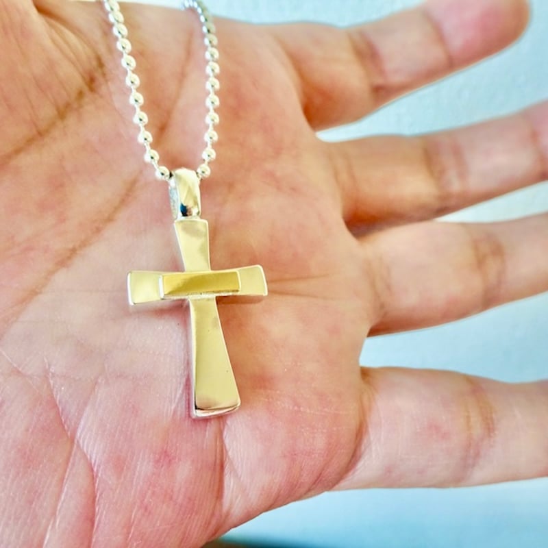 仁尾彫金『k18ステッカー、フラットシルバークロス』ハンドメイド311 