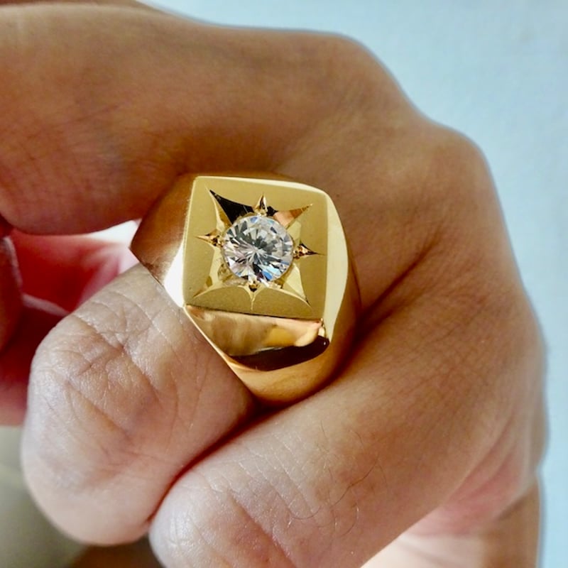 仁尾彫金『一つ星ジルコニア、k18菱形印台リング 仁尾彫金『一つ星ジルコニア、k18菱形印台リング