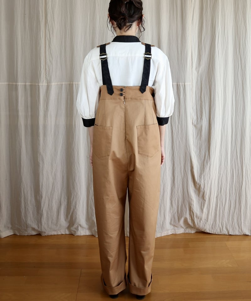 Sleeveless over all]ノースリーブオーバーオール（オリーブカーキ） |