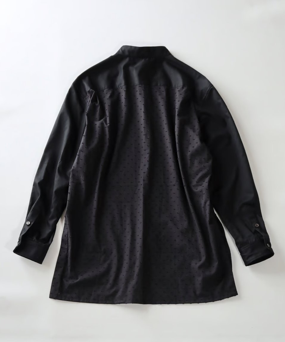 tootHYKE シャツ 黒 麻 バルーン袖 比翼 ロゴボタン　S相当 monochromes/otona”カットジャカード比翼シャツ ブラック