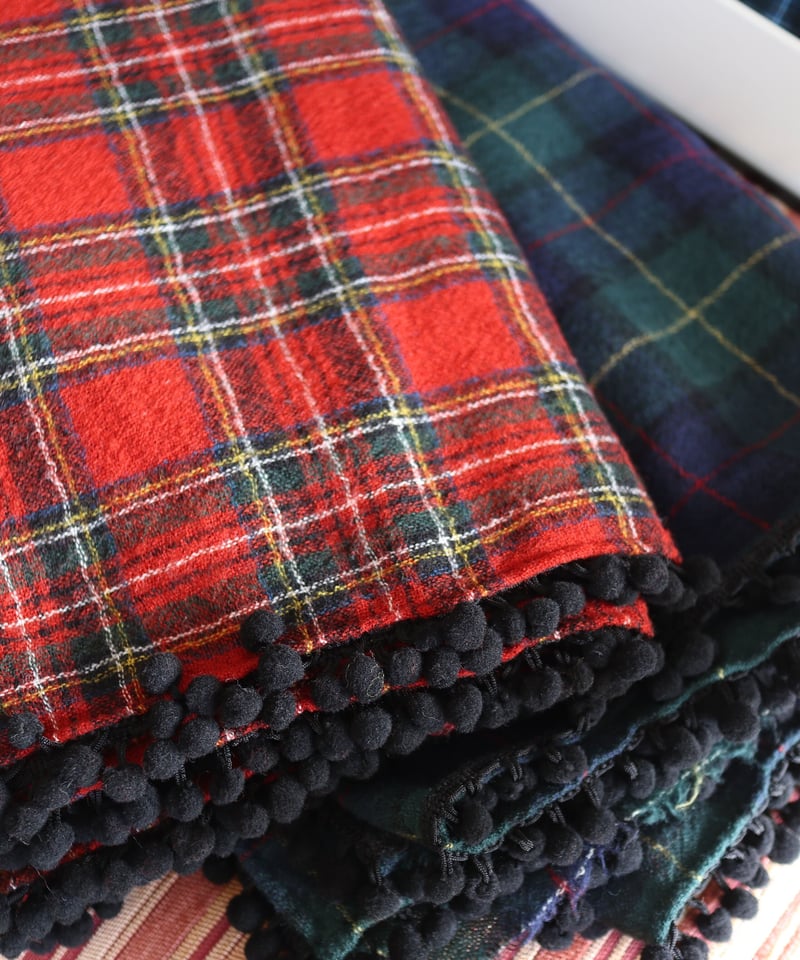 pom-pom stole ]ポンポンストール/赤タータンチェック | ハイヂノ