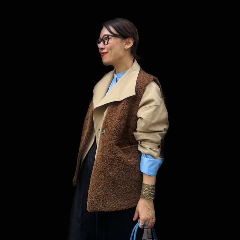 reversible boa vest （teddy brown） | La robe fro