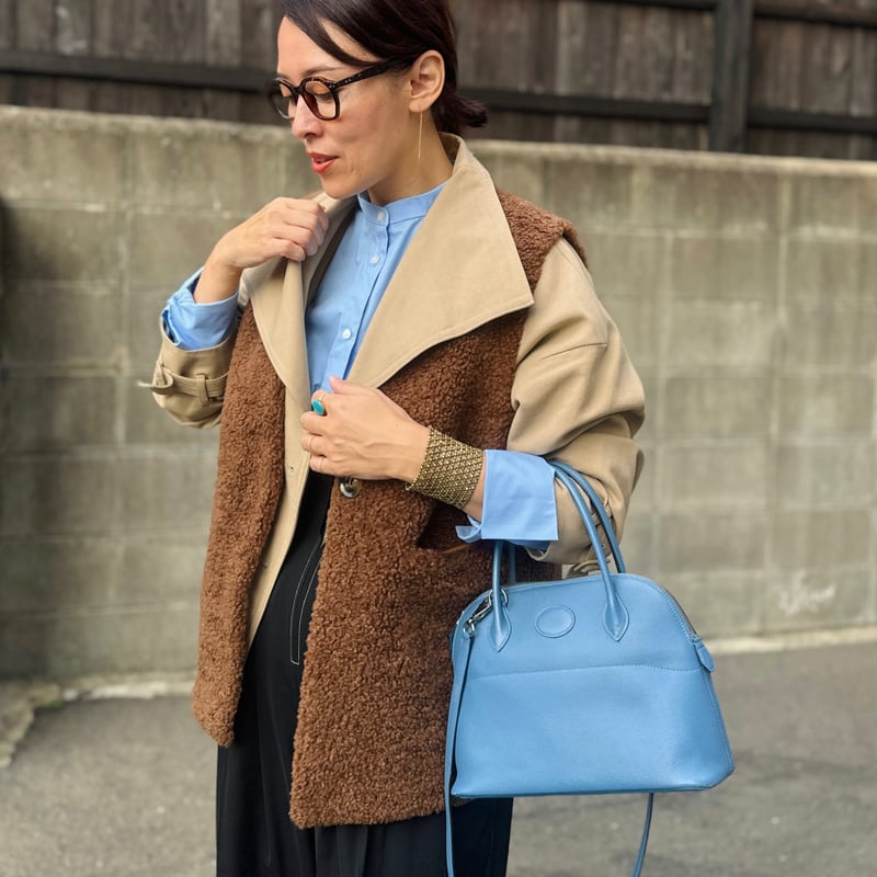 reversible boa vest （teddy brown） | La robe fro