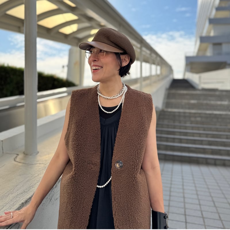 reversible boa vest （teddy brown） | La robe fro