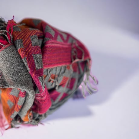 Wool/Cotton reversible scarf (夕焼け)