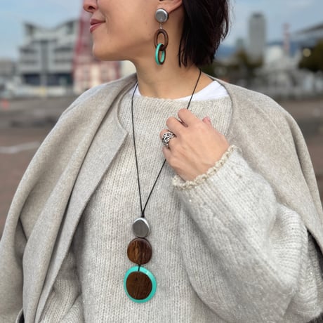 Aquamarine wood earrings ✳︎ピアスのみ