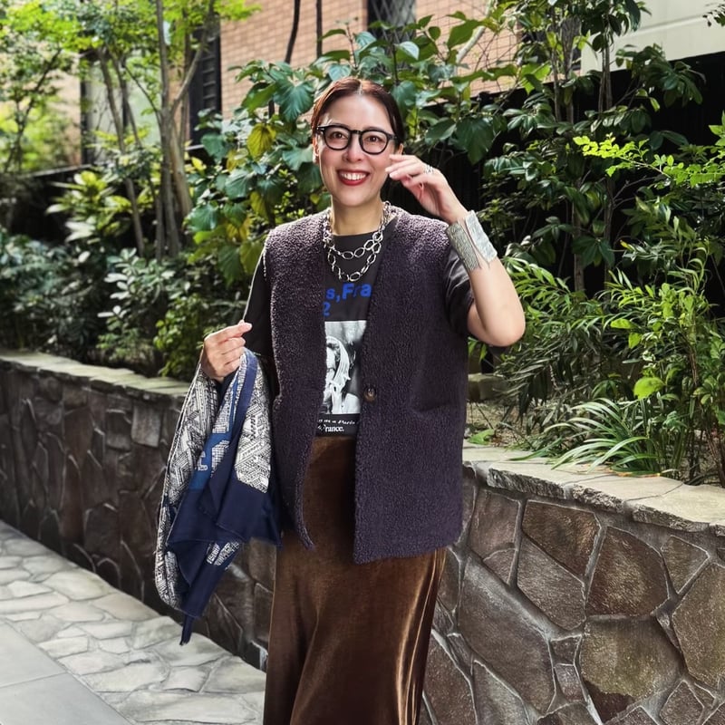 reversible boa vest （charcoal gray） | La robe f