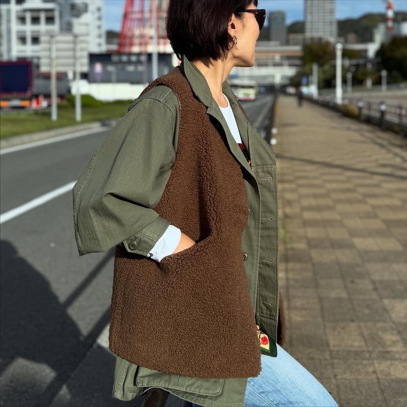 reversible boa vest （teddy brown） | La robe fro