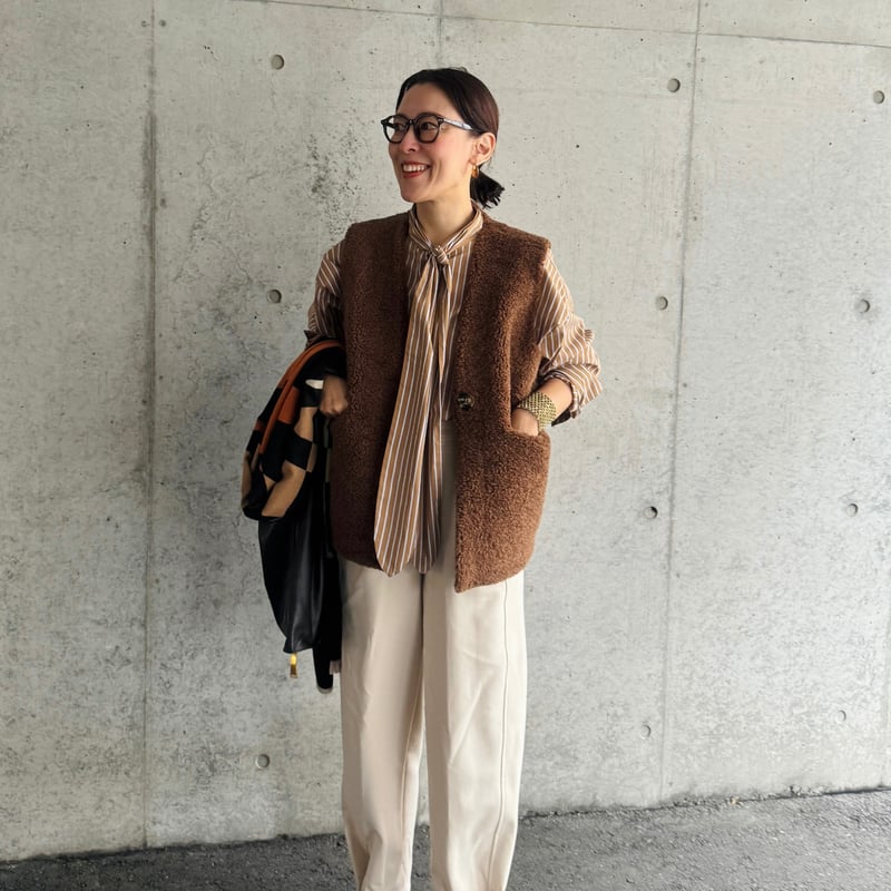 reversible boa vest （teddy brown） | La robe fro