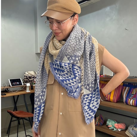 cotton jacquard  square scarf(sand）