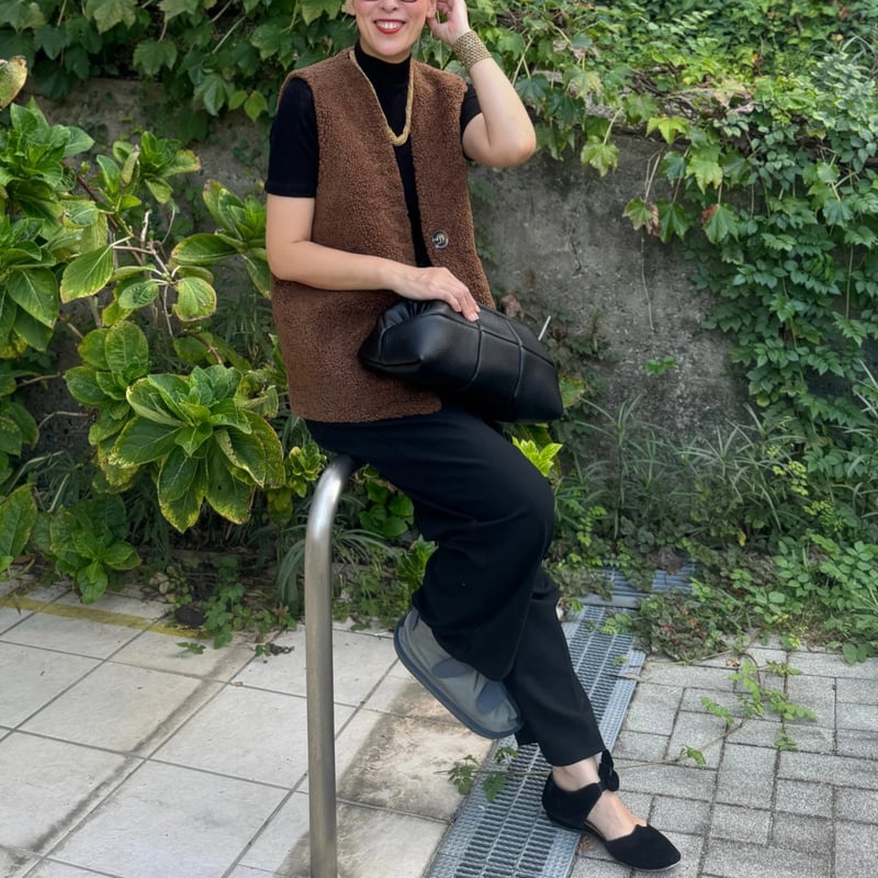 reversible boa vest （teddy brown） | La robe fro