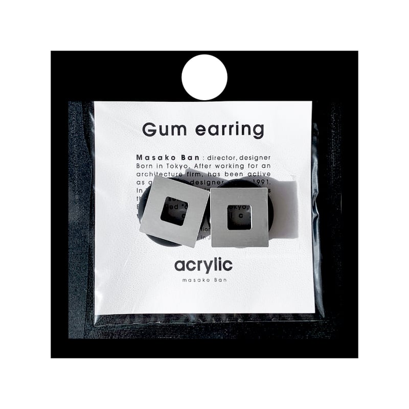 ラウンド用品・アクセサリー ayuki acrylic【GUM ブラック ＋ スクエア小 アルミ シルバー】GUM Earring ＋