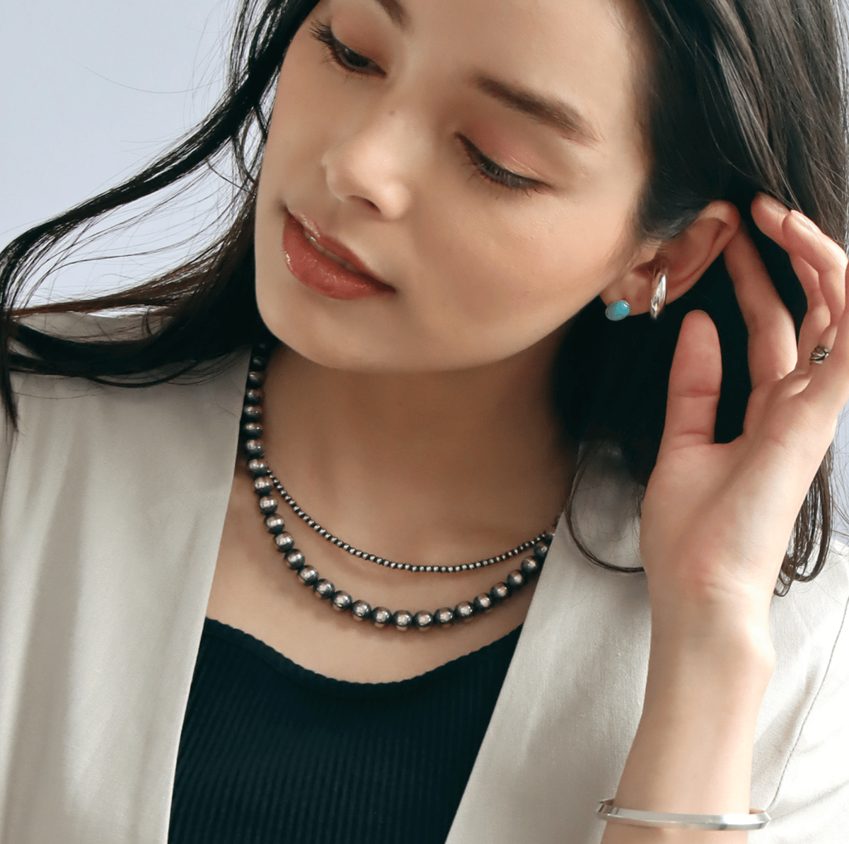 ERICKA NICOLAS BEGAY【5mm/40cm Oxidized navajo p