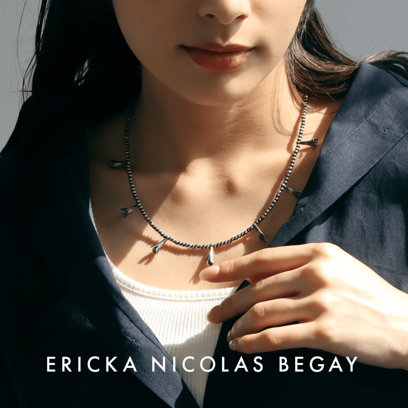スカッシュブロッサム オキシダイズド ナバホパール ネックレス【3mm