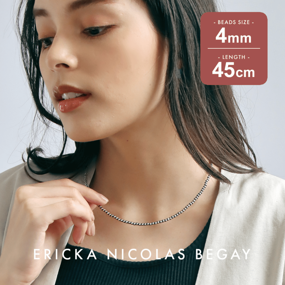 Ericka Nicolas Begay 4mm 45cmナバホパールネックレス ERICKA NICOLAS BEGAY 4mm/45cm Oxidized navajo