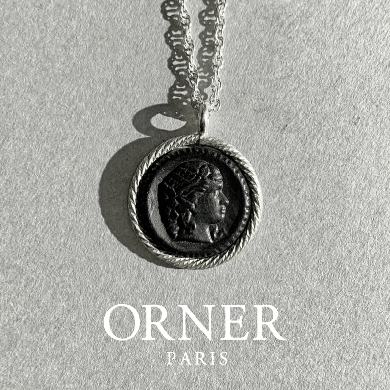 ORNER オルネー【アンティーク ブラック カメオ シルバー ネックレス