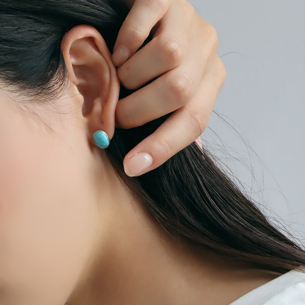 HARPO ハルポ【E331】TURQUOISE CABOCHON EARRINGS ターコイ