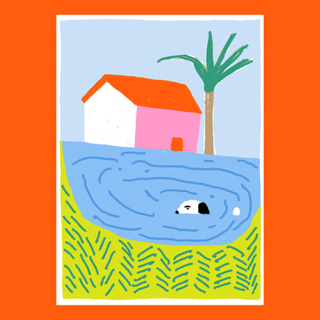 A5 Illustration Card "A dog in the pool"