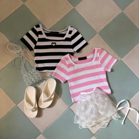 【即納】ML heart border tee