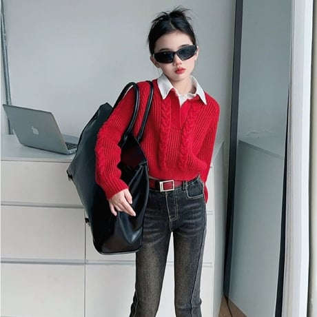 【即納】shirt cable knit