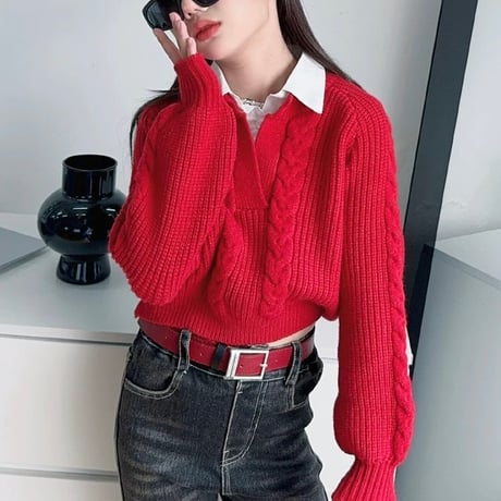 【即納】shirt cable knit