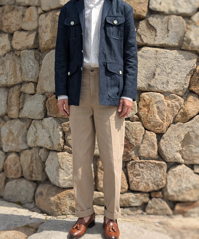 Tailored safari jacket【6oz Cotton linen denim】≪