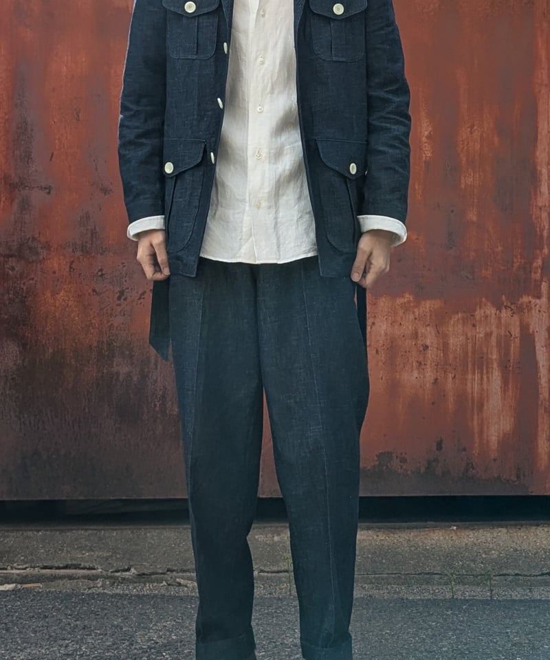 Tailored safari jacket【6oz Cotton linen denim】≪