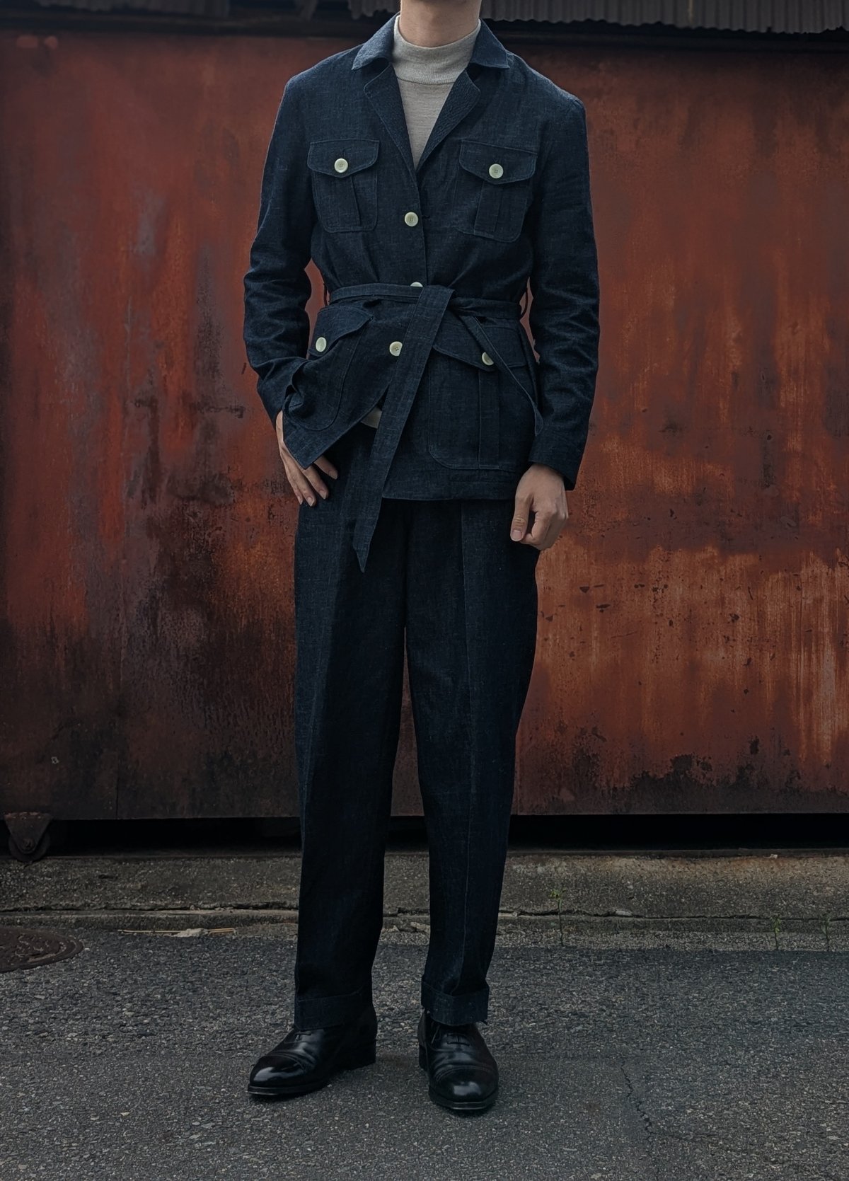 Tailored safari jacket【6oz Cotton linen denim】≪