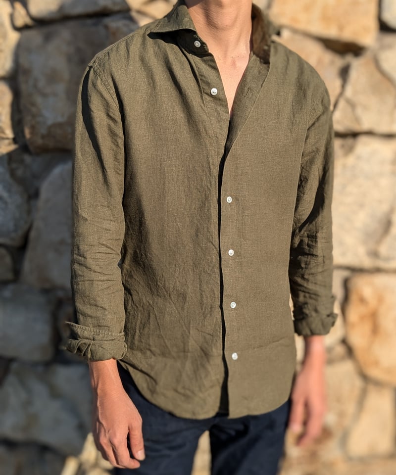 Japan linen shirt 【苔（moss green）】≪Factory line≫