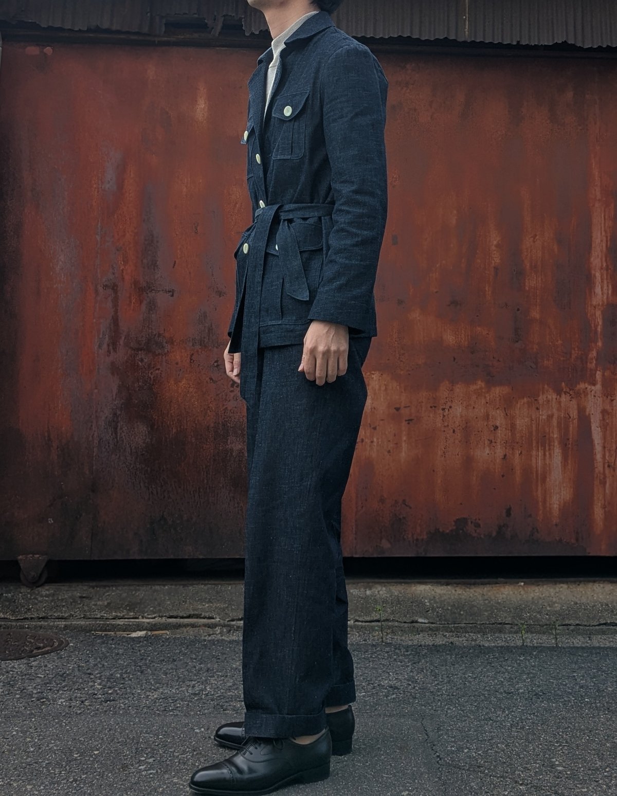 Tailored safari jacket【6oz Cotton linen denim】≪