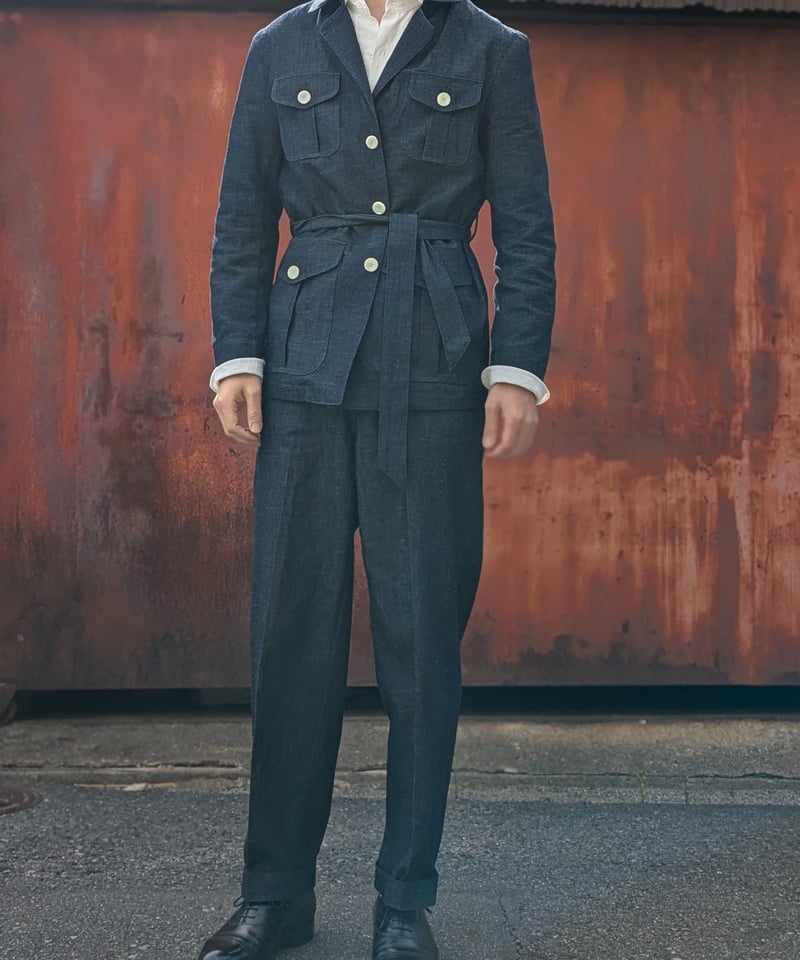 Tailored safari jacket【6oz Cotton linen denim】≪