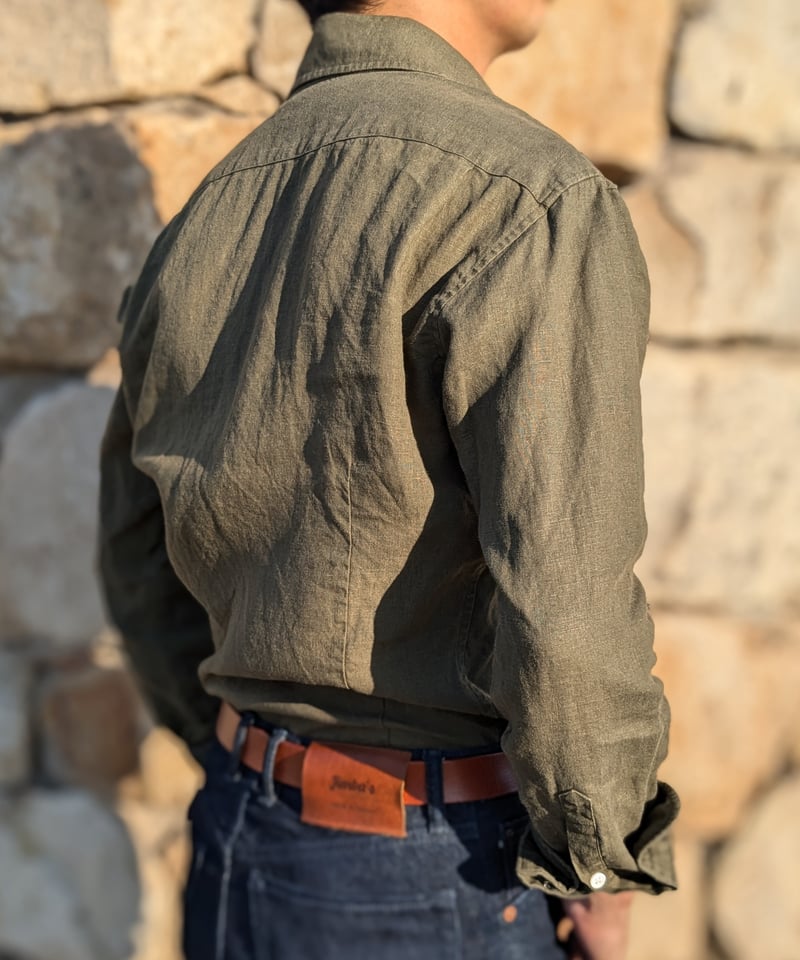 Japan linen shirt 【苔（moss green）】≪Factory line≫
