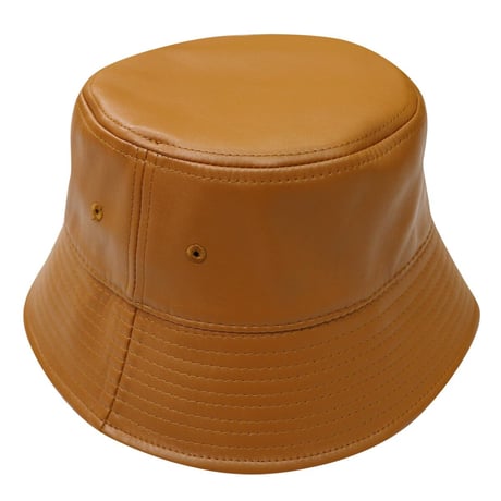 NEW ESSENTIAL LOGO  LEATHER BUCKET HAT CAMEL