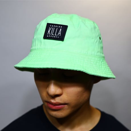 NEW RUBBER BOX LOGO BUCKET HAT LIME GREEN TIE-DYE
