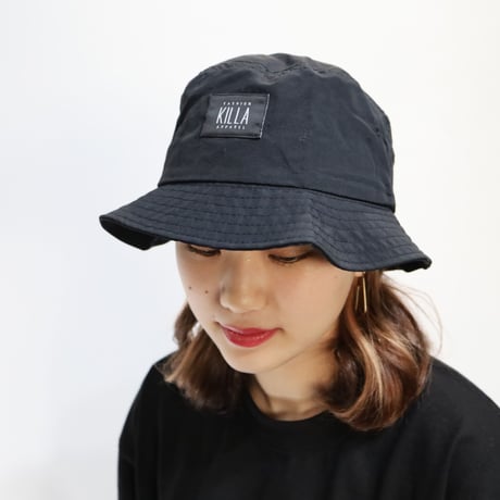 NEW ESSENTIAL BOX LOGO NYLON BUCKT HAT BLACK
