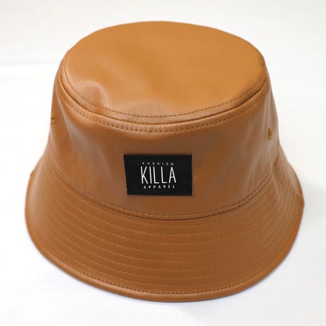 NEW ESSENTIAL LOGO  LEATHER BUCKET HAT CAMEL