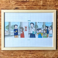 ろうかで話しているところ