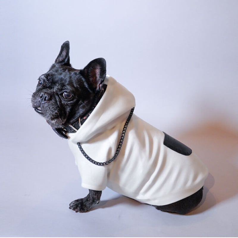 ロック！ポケットレザーチェーン付き白パーカー | フレンチブルドッグ