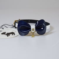 ［BDOG］白×ネイビー キャンディリボンカラー／小型犬用25c～31cm
