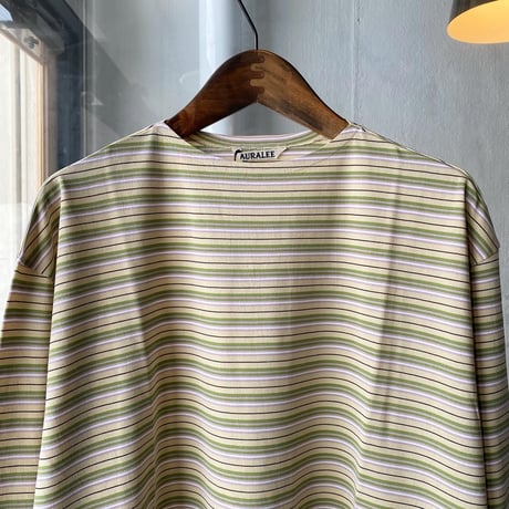 AURALEE　HARD TWIST COTTON BORDER BOAT NECK L/S TEE