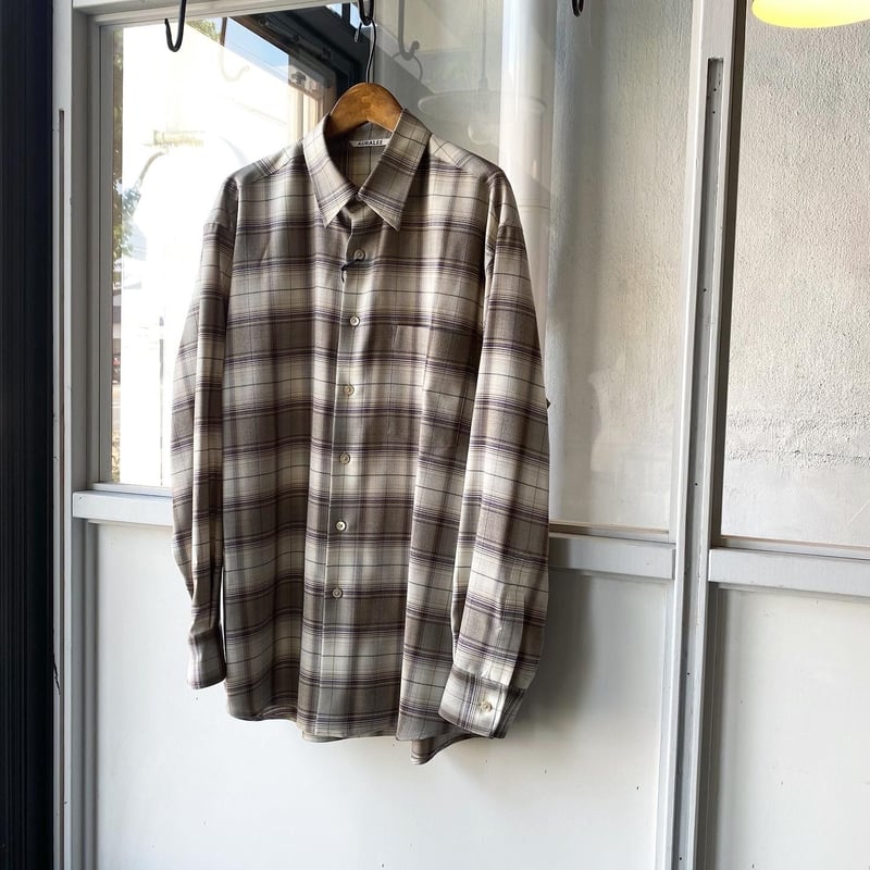 AURALEE SUPER LIGHT WOOL CHECK SHIRTS | Less
